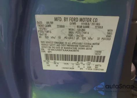 2010 Ford Escape Xlt z USA, uszkodzony, nr VIN 1FMCU0D7XAKA43870